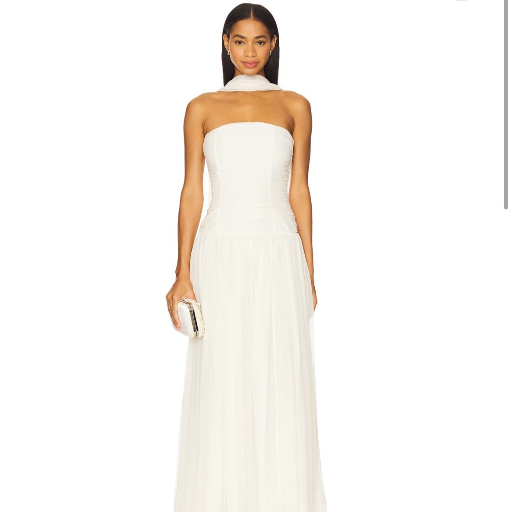 Lpa Strapless White Chiffon Maxi Dress Size Small